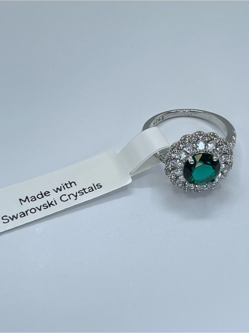 Swarovski Crystal Elements Emerald Green Crystal Halo Art Deco Ring Sz 10